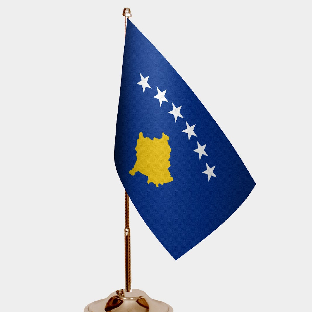 Kosovo Gold Desk Flag - Premium Metal Stand