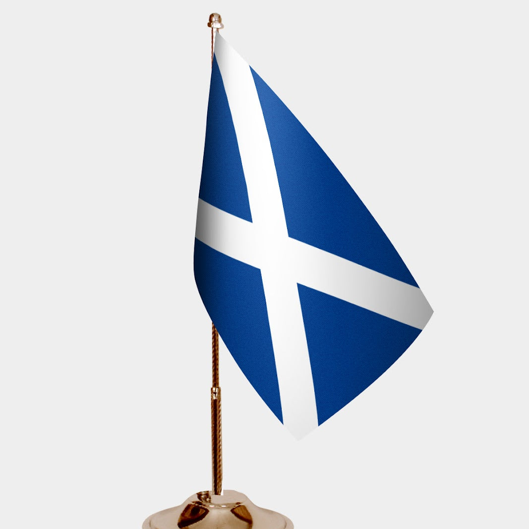 Scotland Gold Desk Flag - Premium Metal Stand