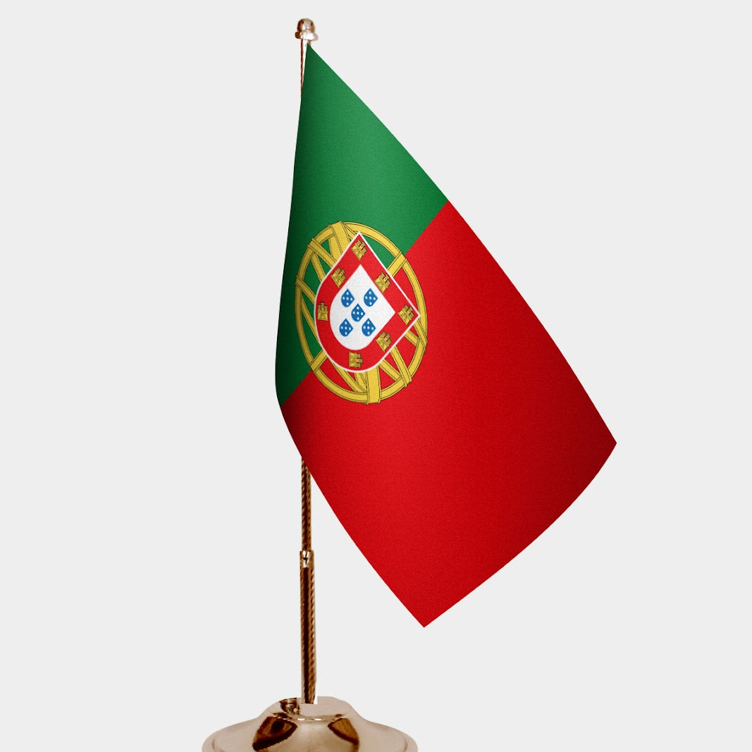 Portugal Gold Desk Flag - Premium Metal Stand