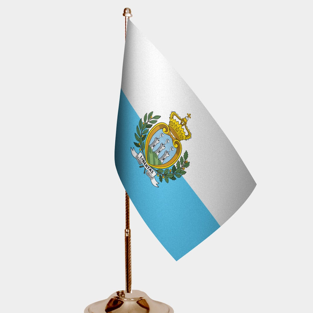 San Marino Gold Desk Flag - Premium Metal Stand