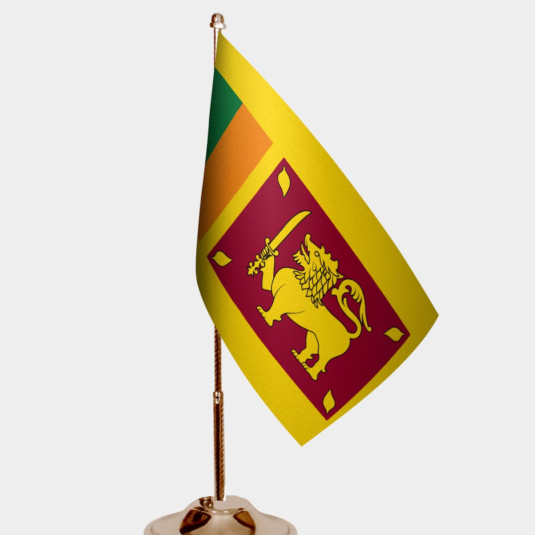 Sri Lanka Gold Desk Flag - Premium Metal Stand