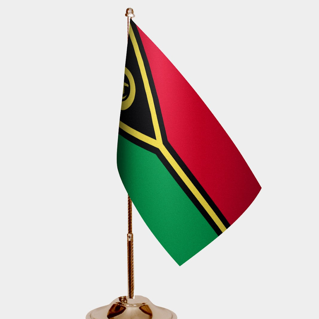 Vanuatu Gold Desk Flag - Premium Metal Stand