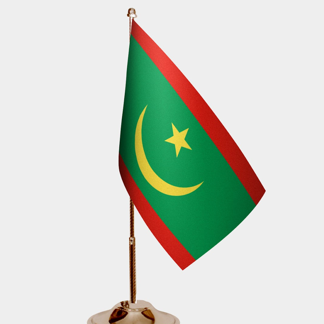 Mauritania Gold Desk Flag - Premium Metal Stand