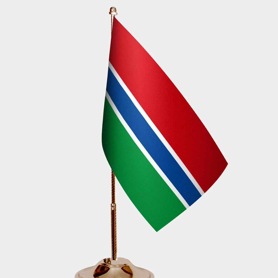 Gambia Gold Desk Flag - Premium Metal Stand