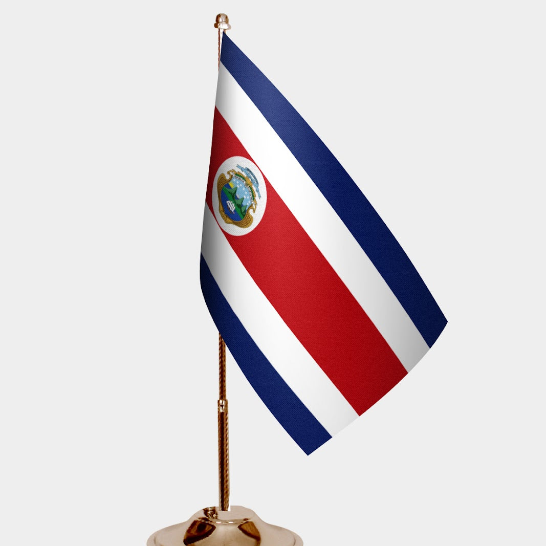 Costa Rica Gold Desk Flag - Premium Metal Stand