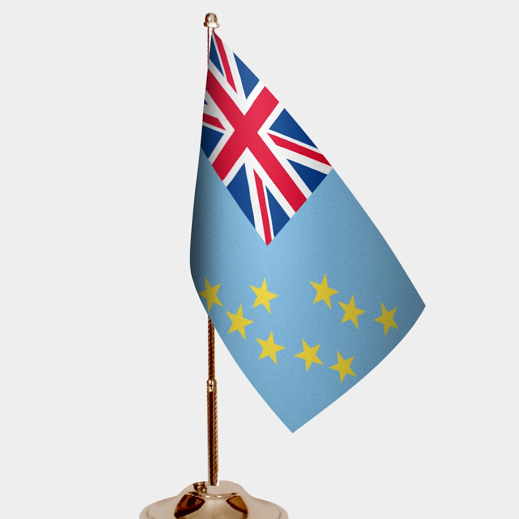 Tuvalu Gold Desk Flag - Premium Metal Stand