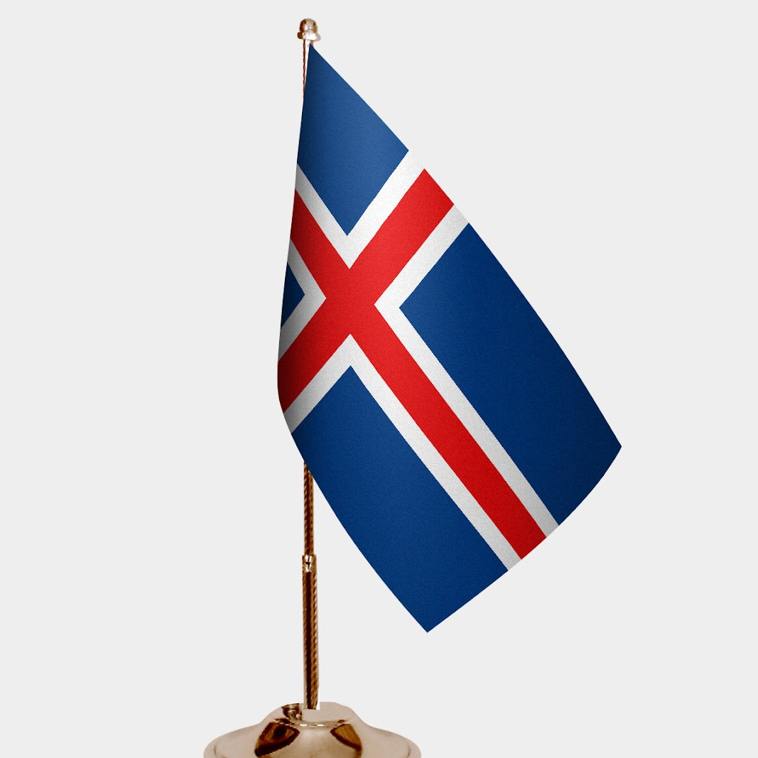 Iceland Gold Desk Flag - Premium Metal Stand
