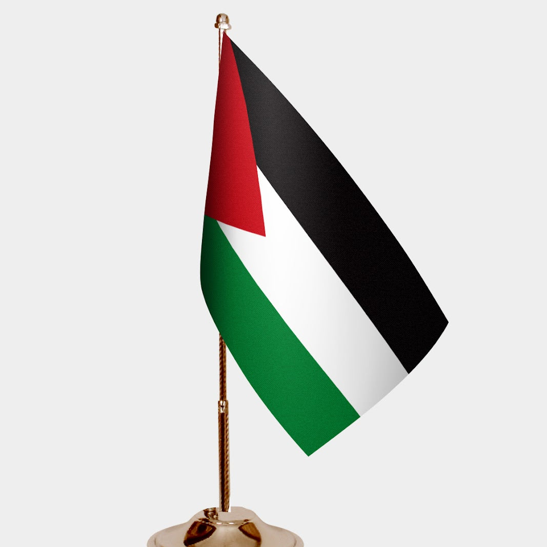 Palestine Gold Desk Flag - Premium Metal Stand
