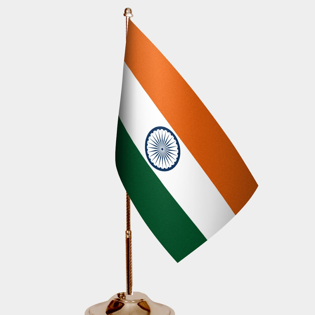 India Gold Desk Flag - Premium Metal Stand