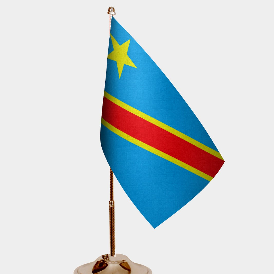 Democratic Republic of Congo Gold Desk Flag - Premium Metal Stand