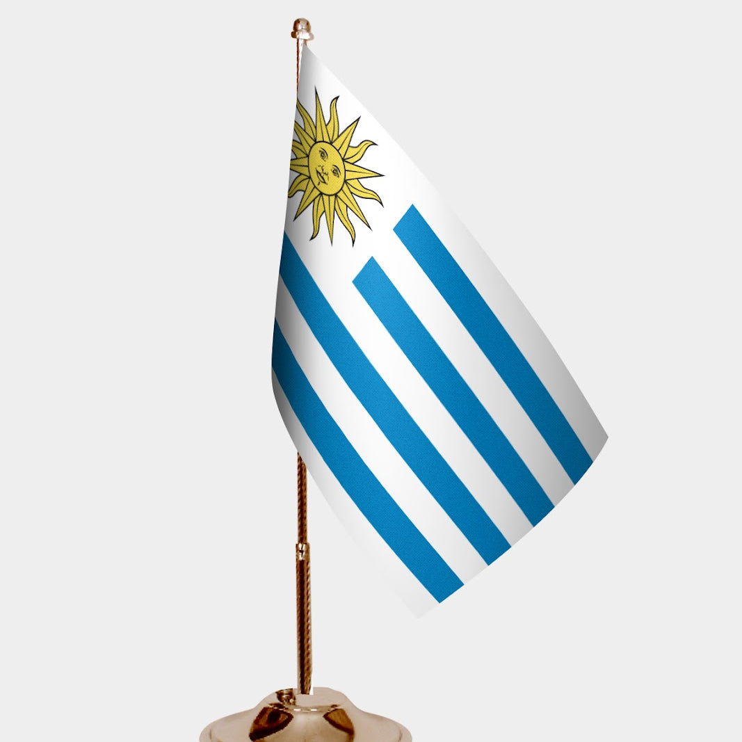 Uruguay Gold Desk Flag - Premium Metal Stand