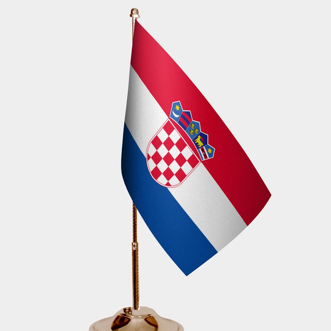 Croatia Gold Desk Flag - Premium Metal Stand