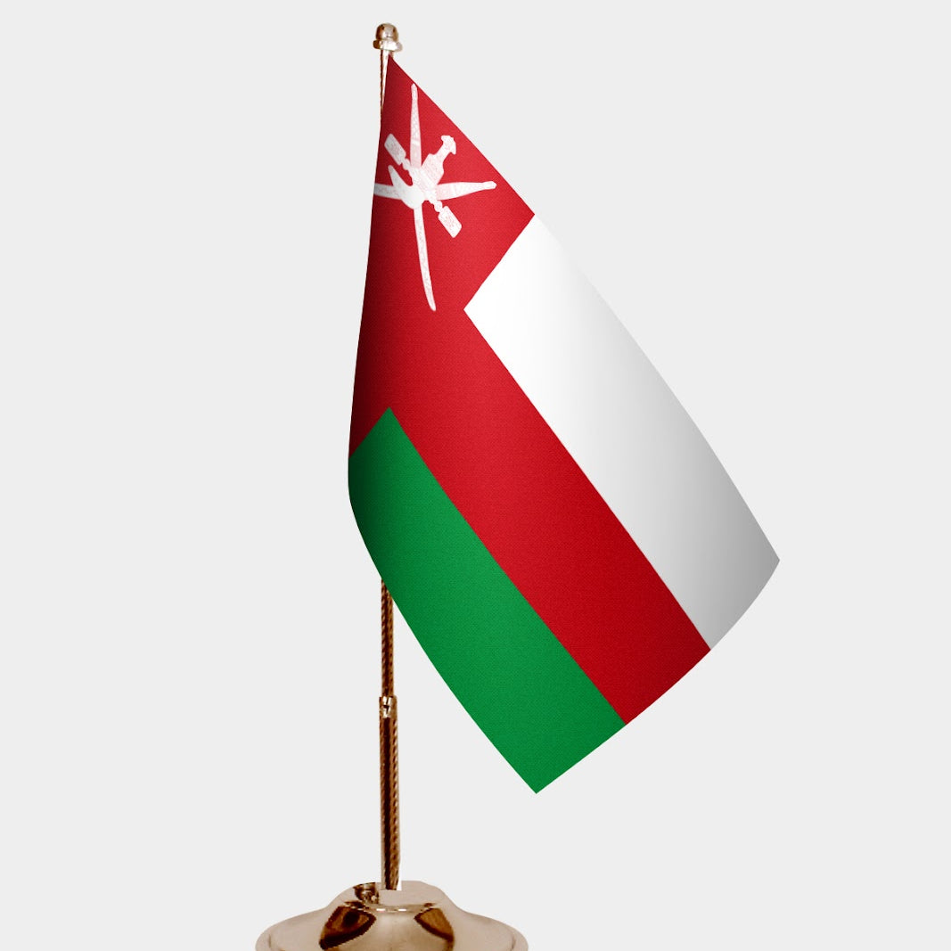 Oman Gold Desk Flag - Premium Metal Stand
