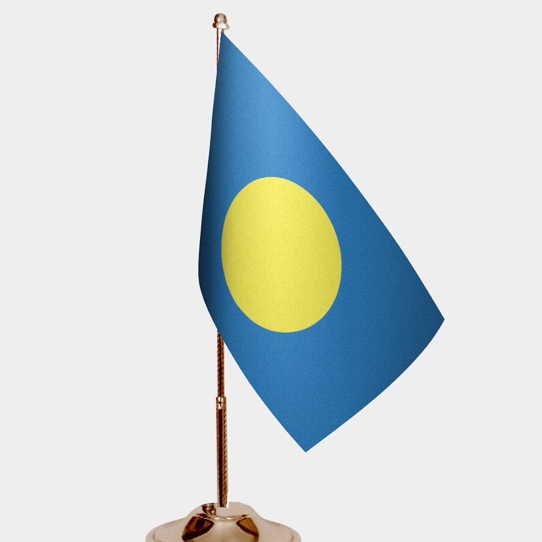 Palau Gold Desk Flag - Premium Metal Stand