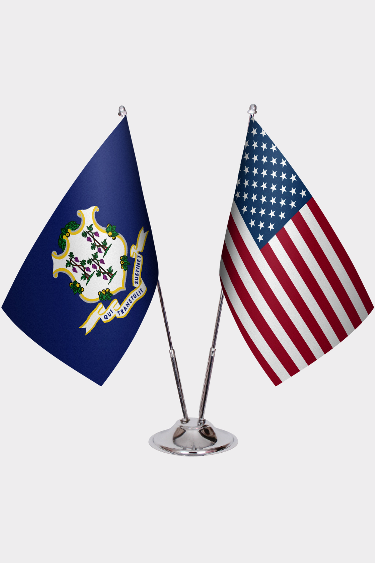 Connecticut & U.S. Desk Flag Set — Double Satin