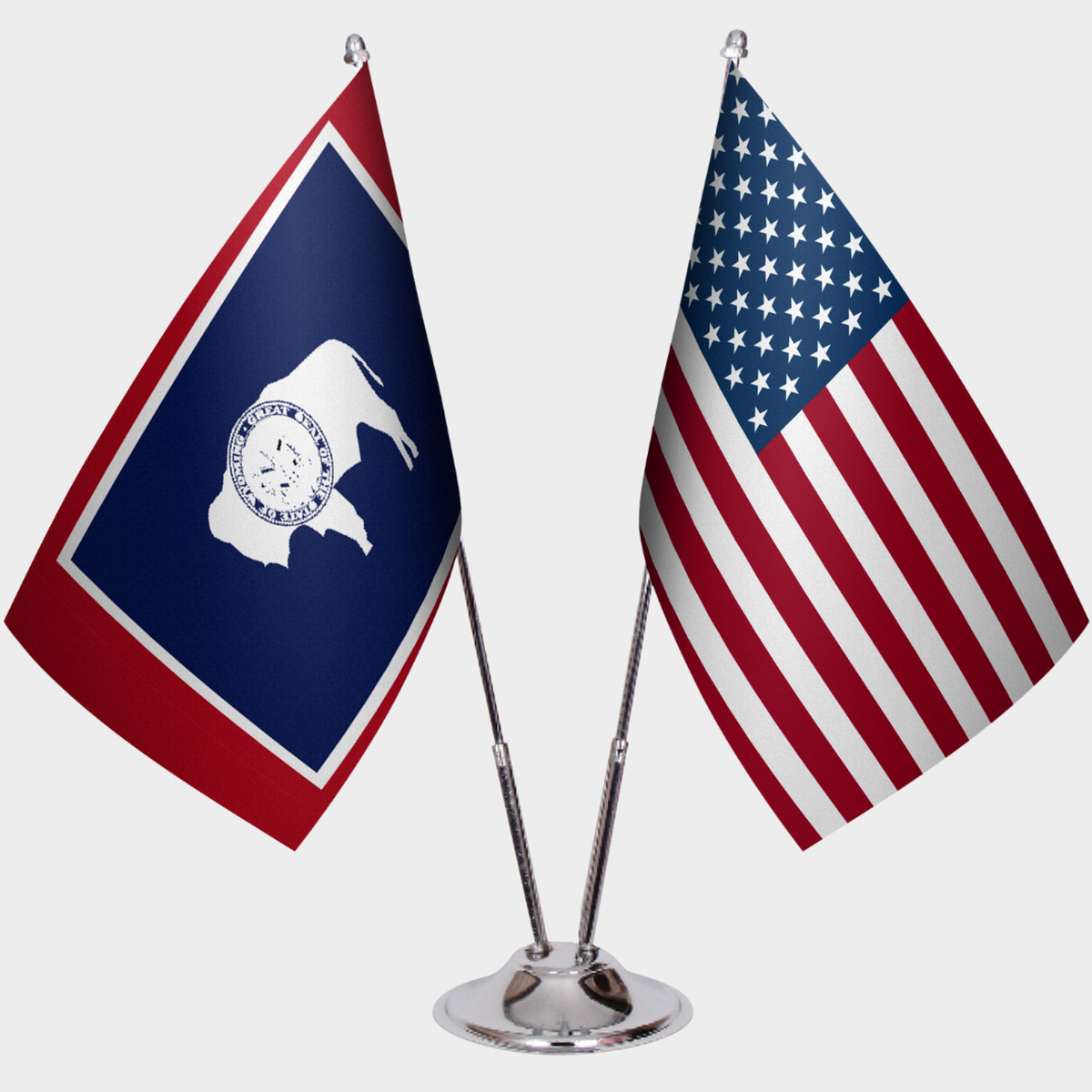 Wyoming & U.S. Desk Flag Set — Double Satin