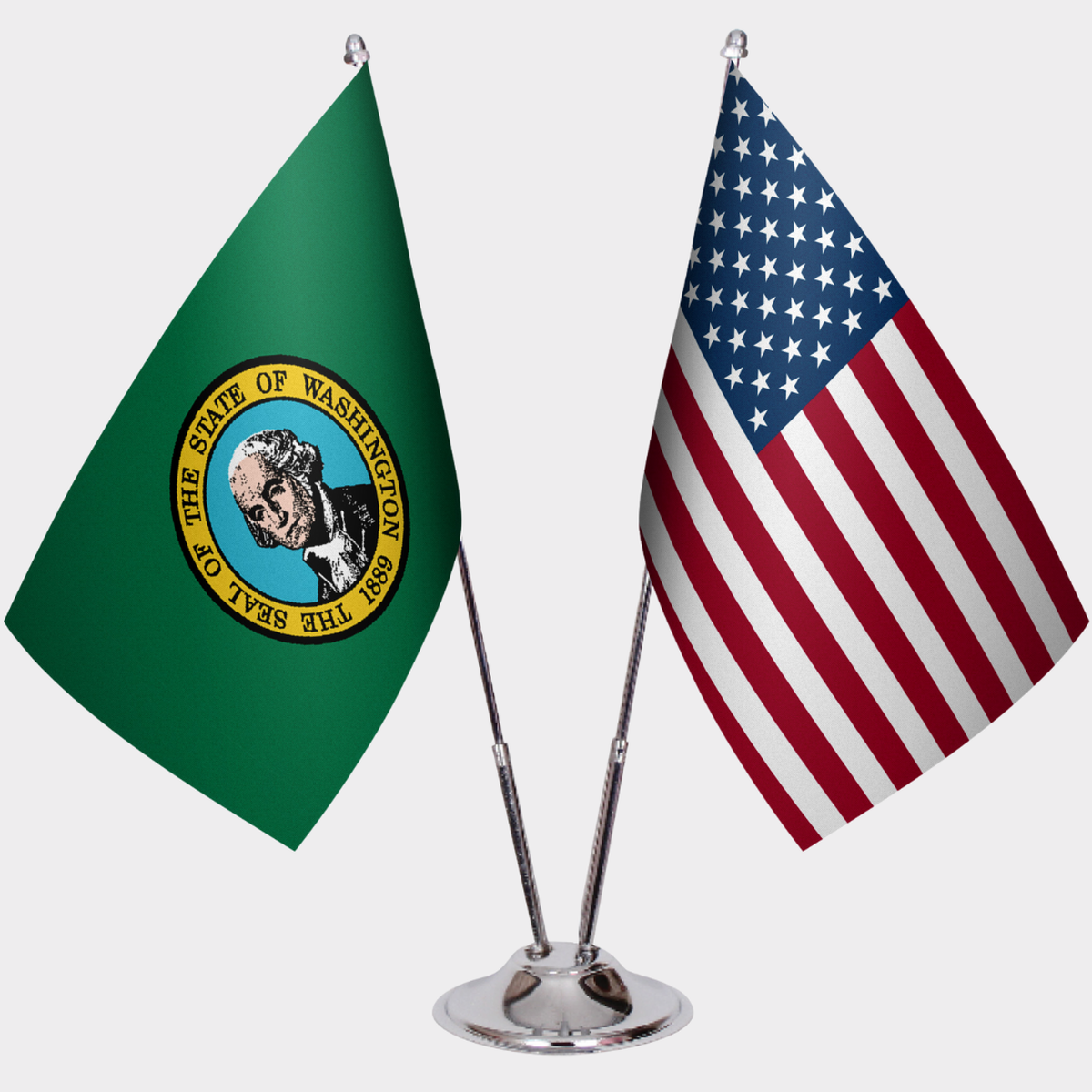 Washington & U.S. Desk Flag Set — Double Satin