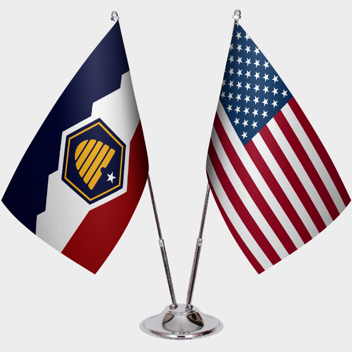 Utah & U.S. Desk Flag Set — Double Satin