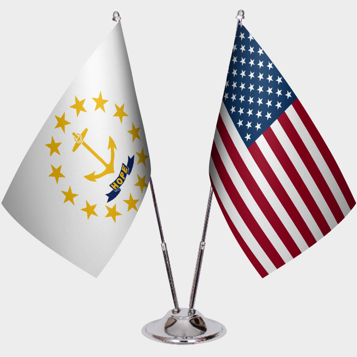 Rhode Island & U.S. Desk Flag Set — Double Satin