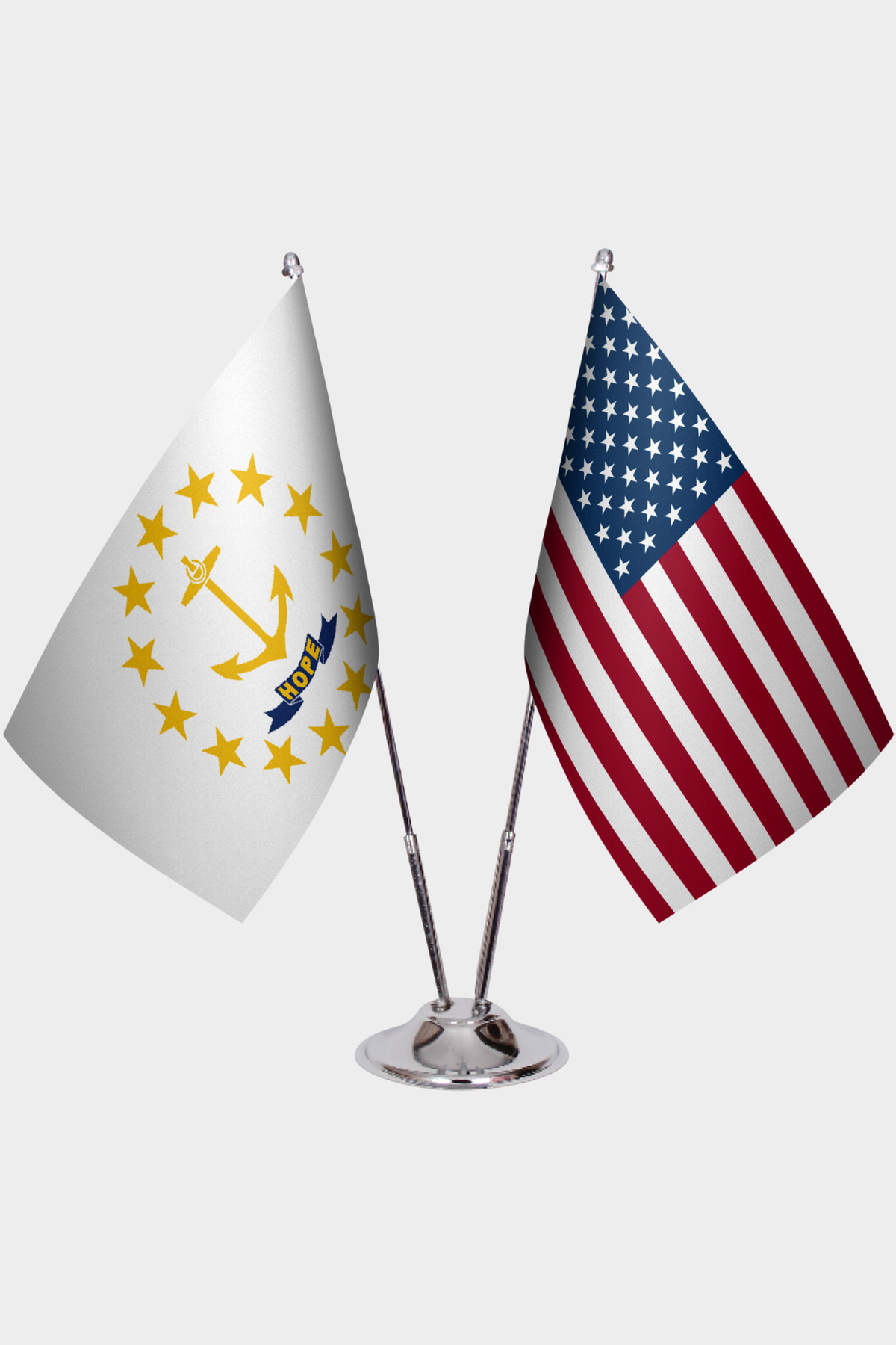 Rhode Island & U.S. Desk Flag Set — Double Satin