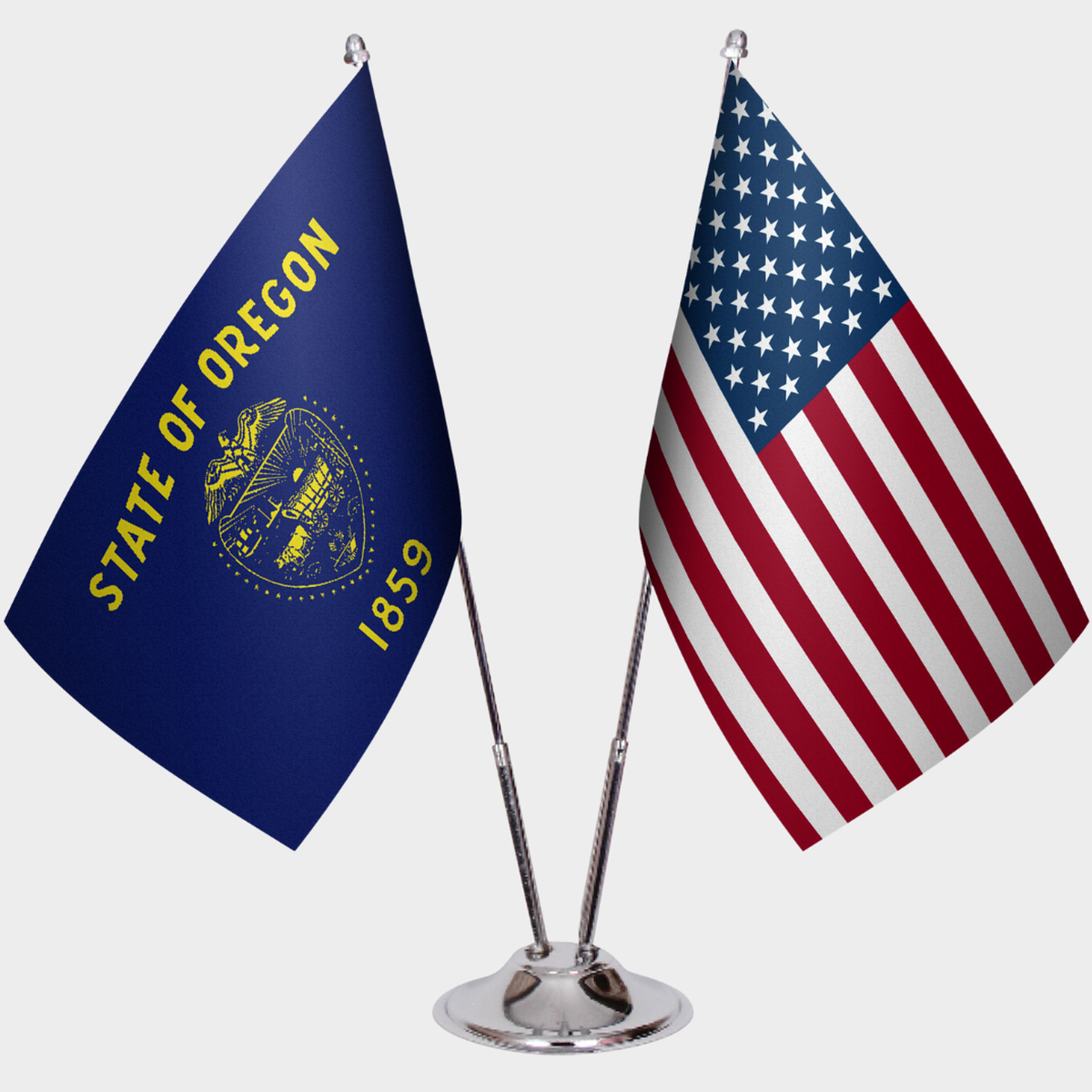 Oregon & U.S. Desk Flag Set — Double Satin