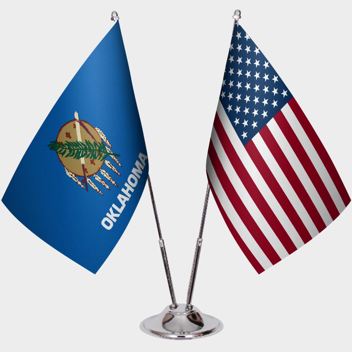 Oklahoma & U.S. Desk Flag Set — Double Satin