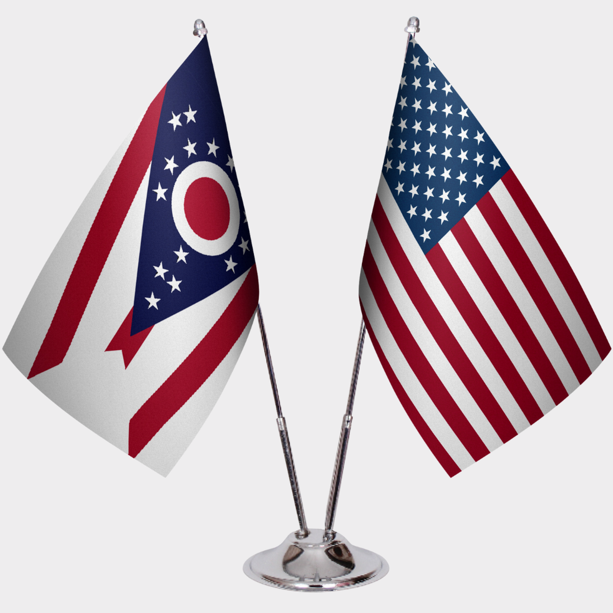 Ohio & U.S. Desk Flag Set — Double Satin