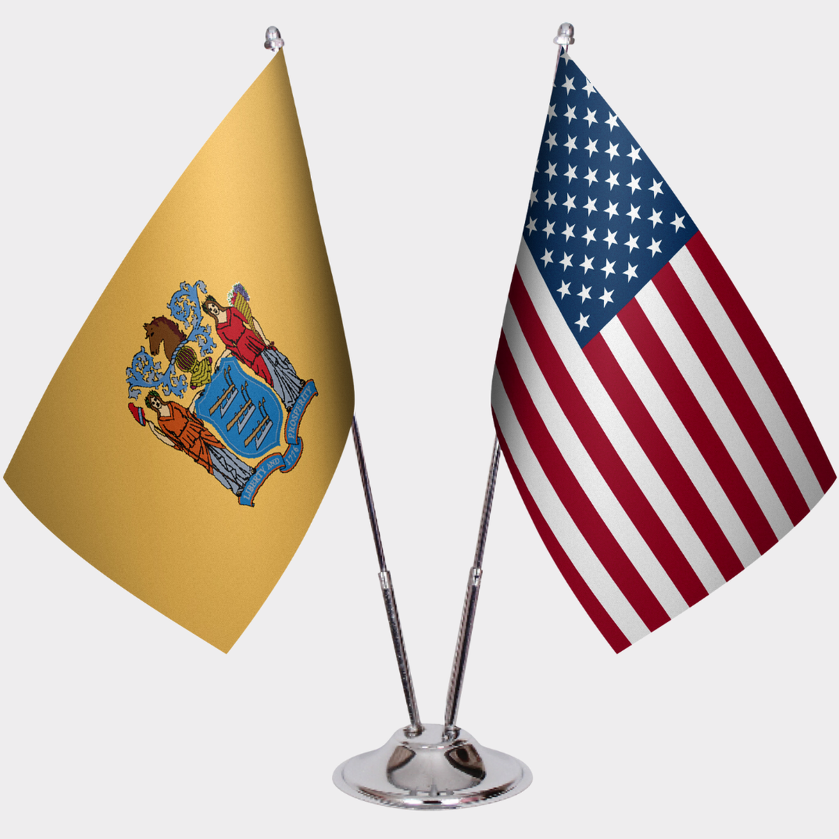 New Jersey & U.S. Desk Flag Set — Double Satin