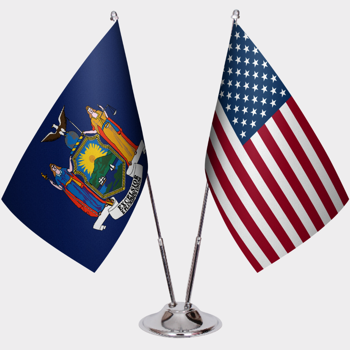 New York & U.S. Desk Flag Set — Double Satin