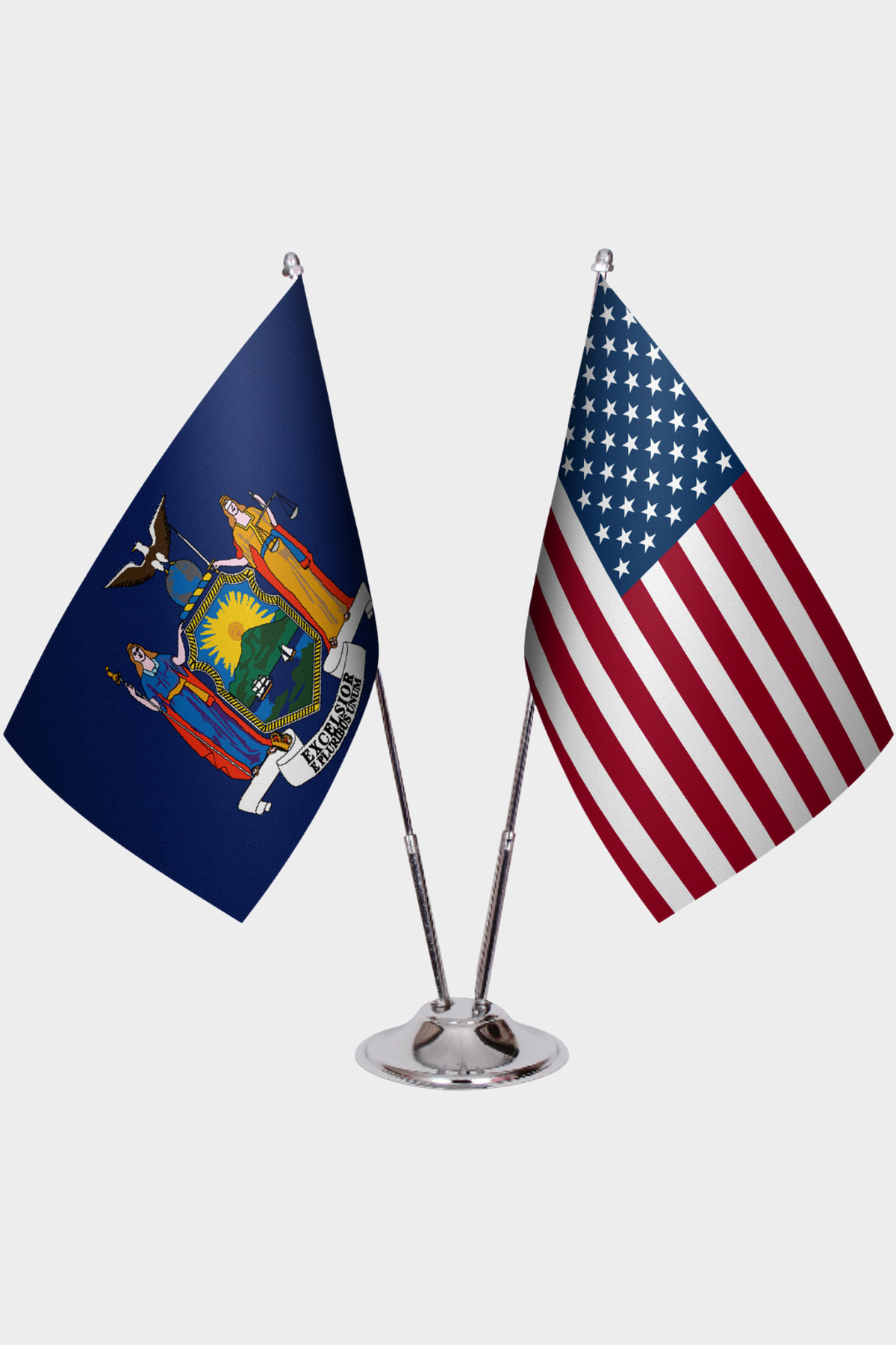 New York & U.S. Desk Flag Set — Double Satin