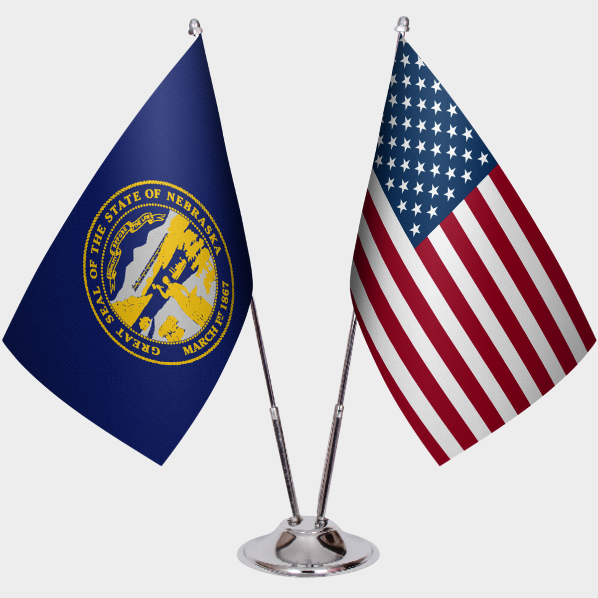 Nebraska & U.S. Desk Flag Set — Double Satin