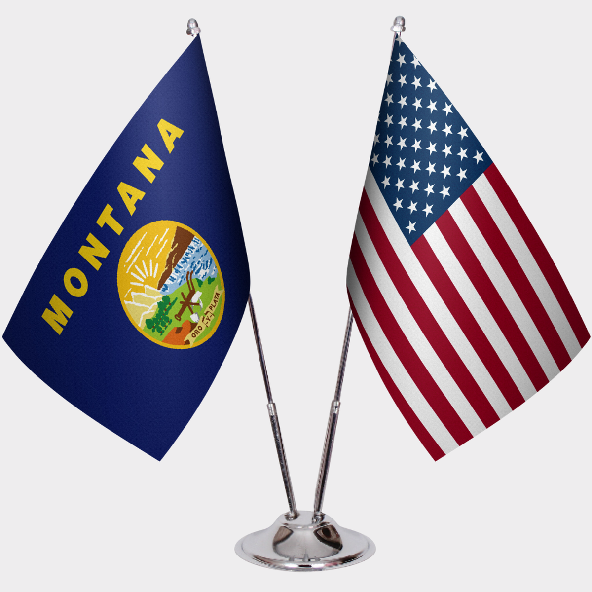 Montana & U.S. Desk Flag Set — Double Satin