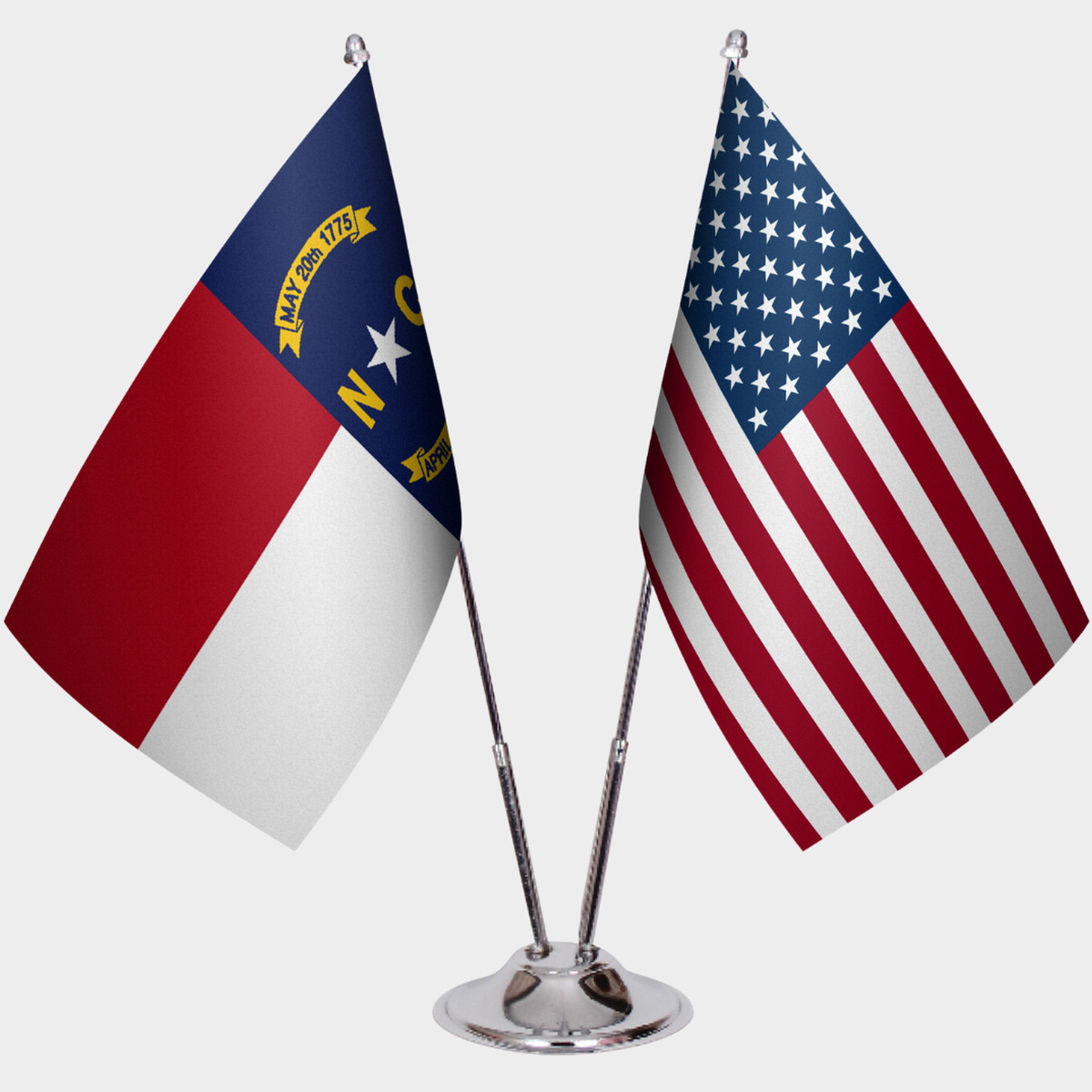 North Carolina & U.S. Desk Flag Set — Double Satin