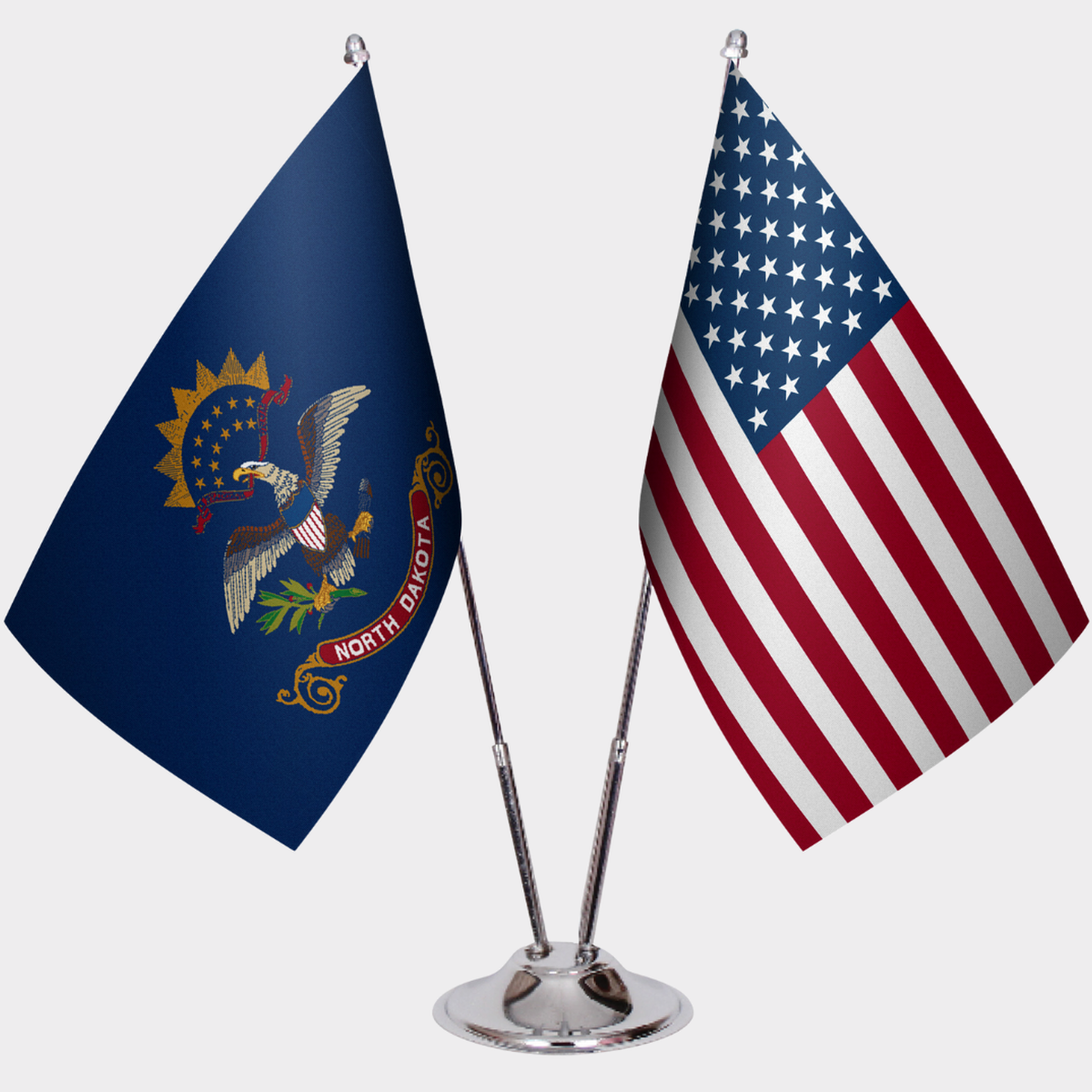 North Dakota & U.S. Desk Flag Set — Double Satin