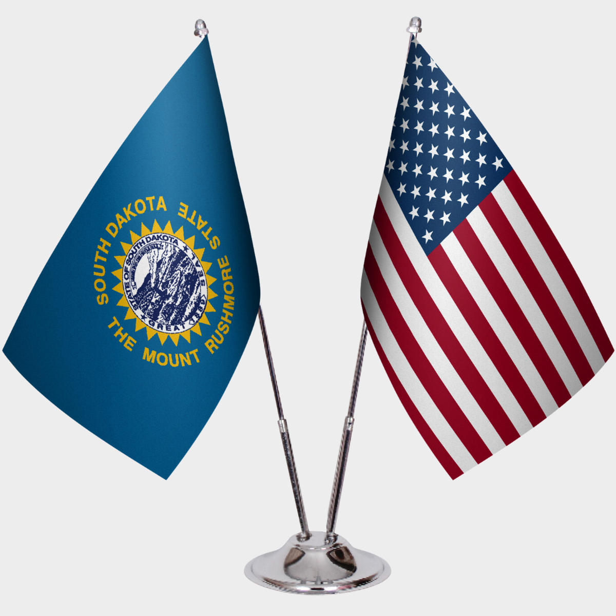 South Dakota & U.S. Desk Flag Set — Double Satin