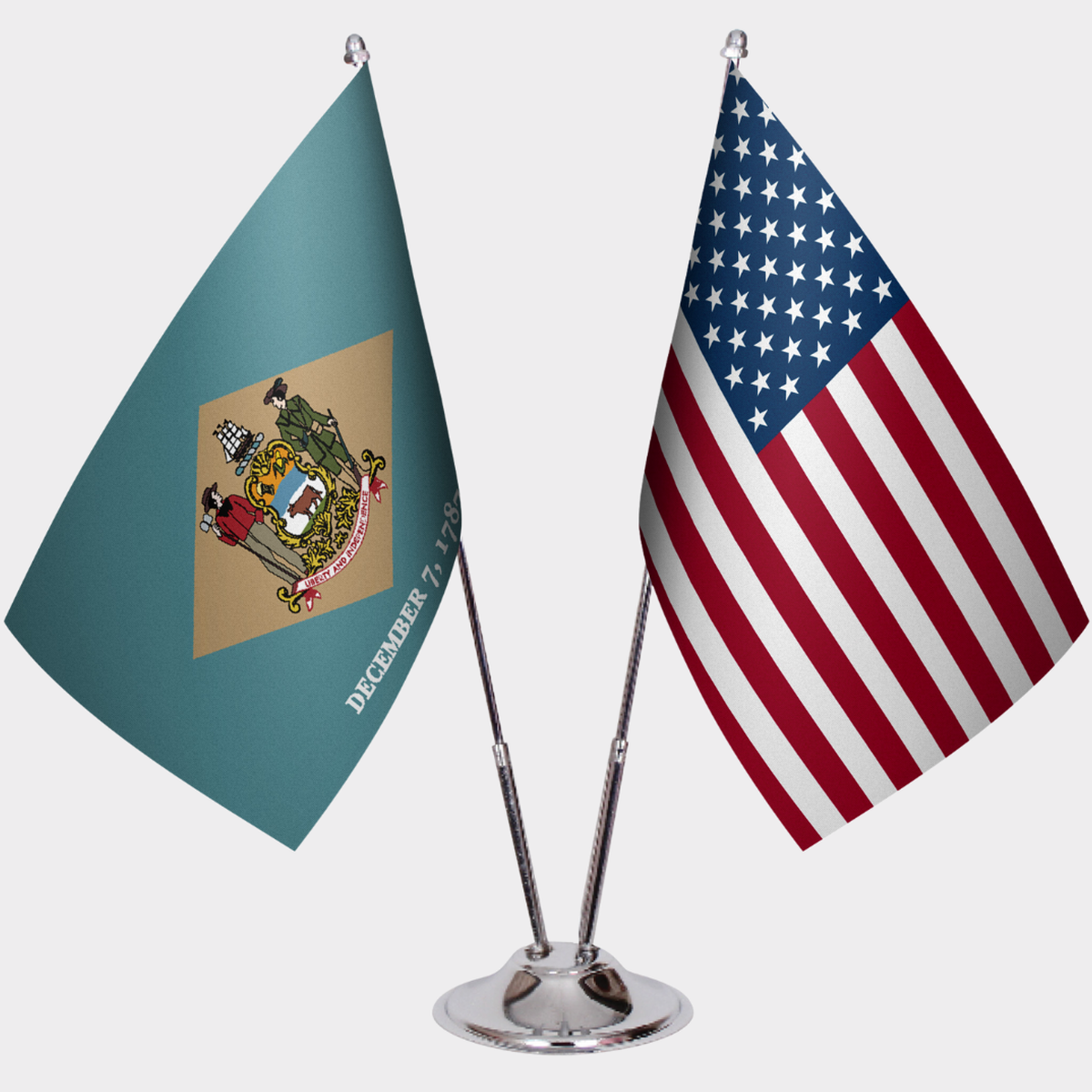 Delaware & U.S. Desk Flag Set — Double Satin
