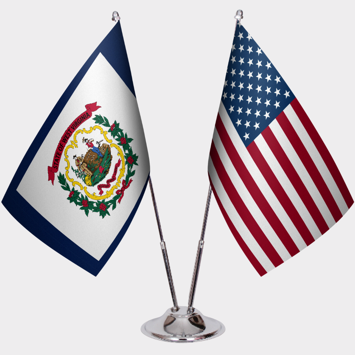 West Virginia & U.S. Desk Flag Set — Double Satin