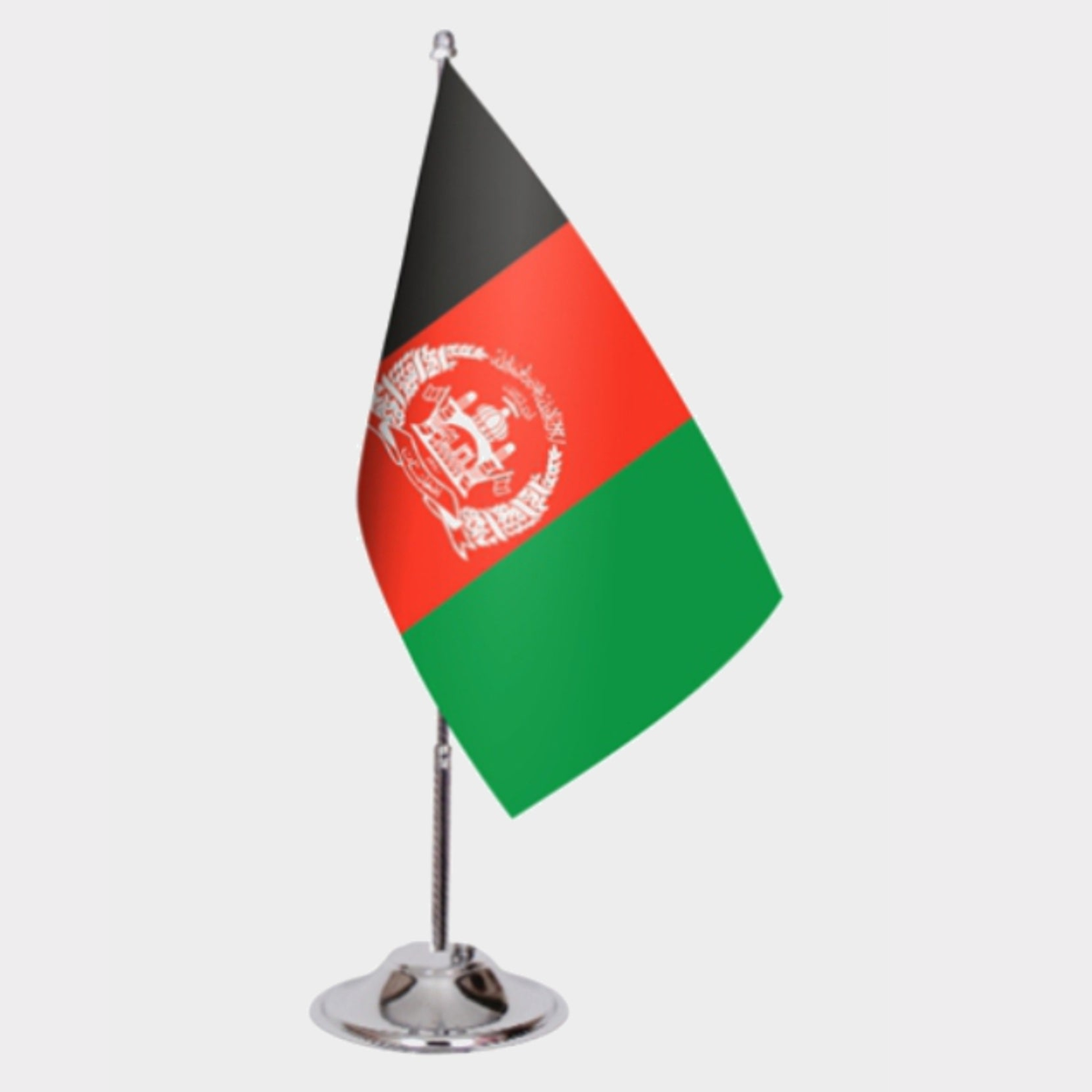 Afghanistan Desk Flag - Premium Double-Layer Satin with Chrome L-Shaped Stand | Professional Quality Country Desk Flag for Government Offices and Institutions