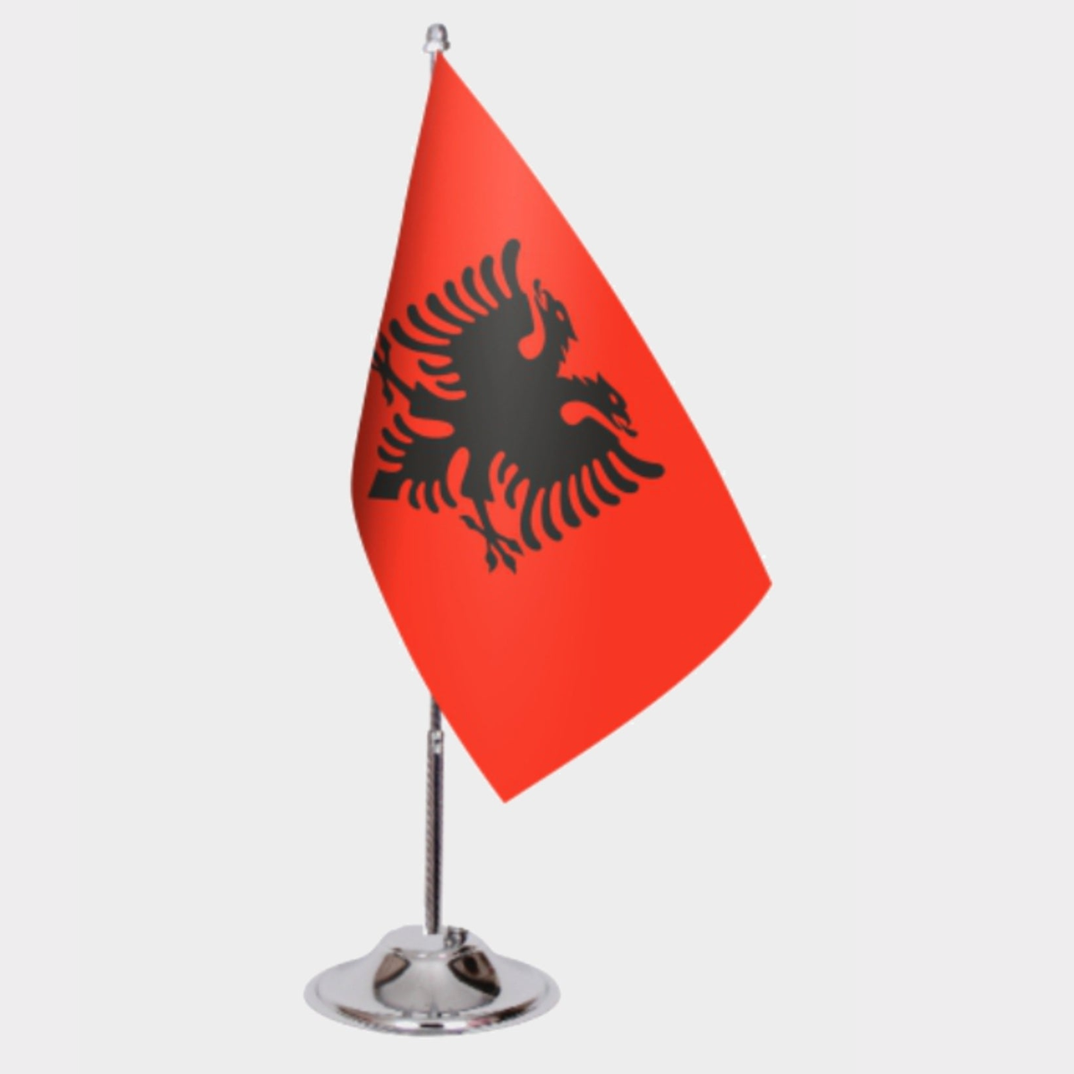 Albania Desk Flag - Premium Double-Layer Satin with Chrome L-Shaped Stand | Professional Quality Country Desk Flag for Government Offices and Institutions