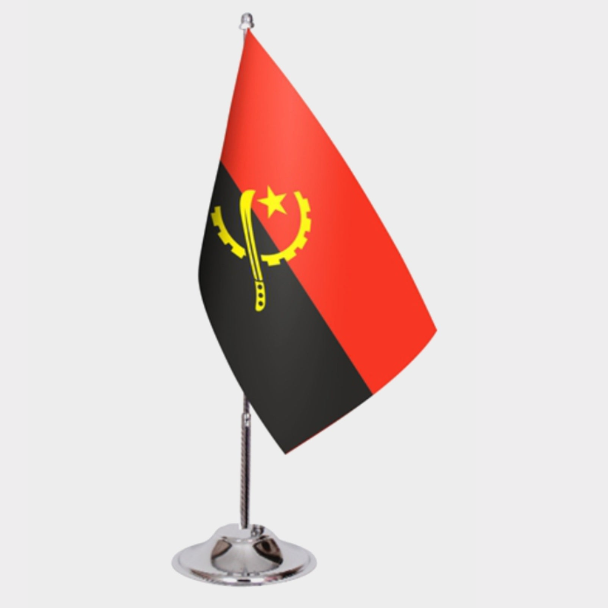 Angola Desk Flag - Premium Double-Layer Satin with Chrome L-Shaped Stand | Professional Quality Country Desk Flag for Government Offices and Institutions