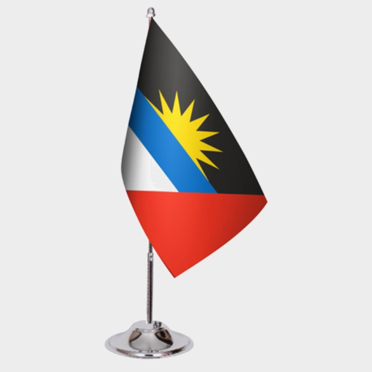 Antigua and Barbuda Desk Flag - Premium Double-Layer Satin with Chrome L-Shaped Stand | Professional Quality Country Desk Flag for Government Offices and Institutions