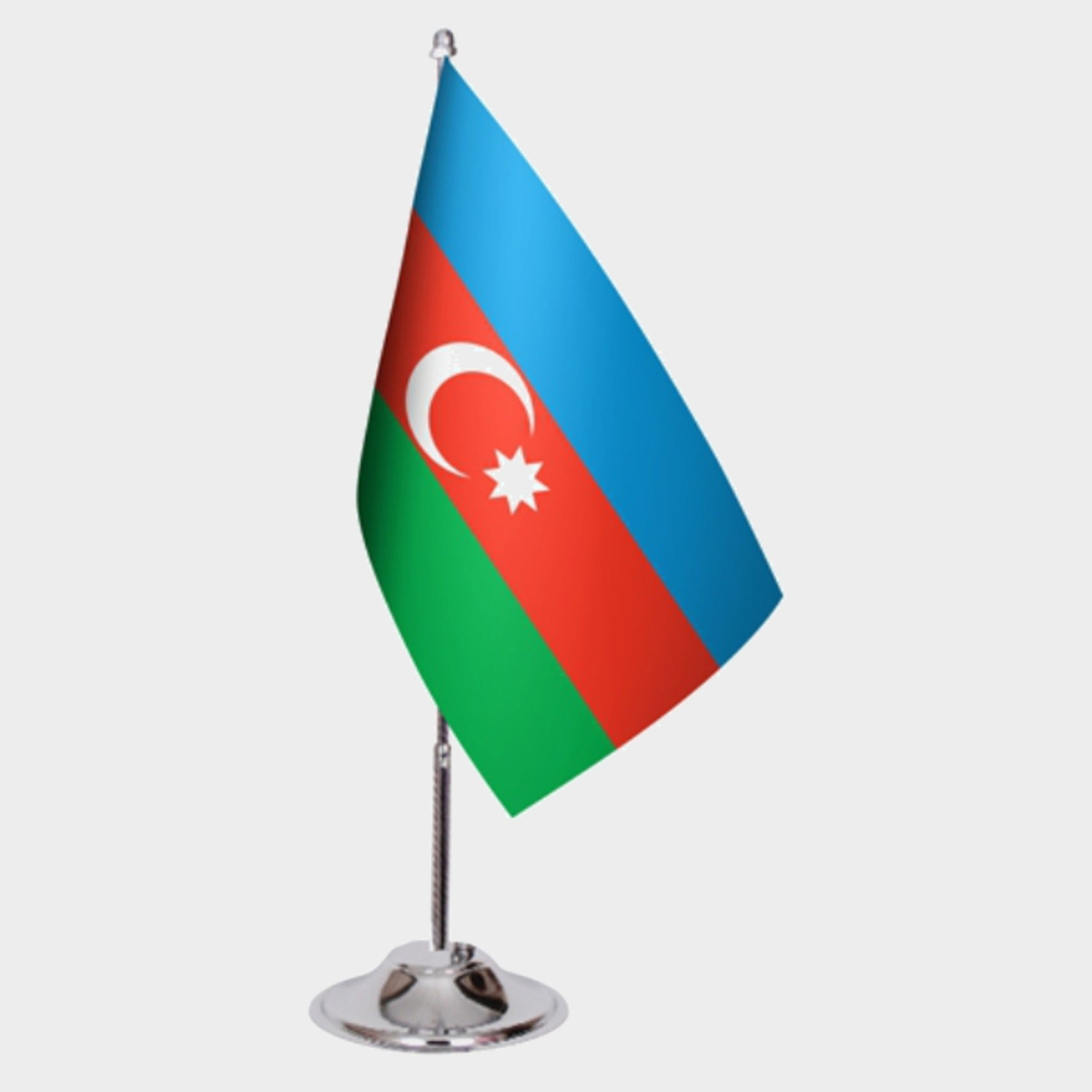 Azerbaijan Desk Flag - Premium Double-Layer Satin with Chrome L-Shaped Stand | Professional Quality Country Desk Flag for Government Offices and Institutions
