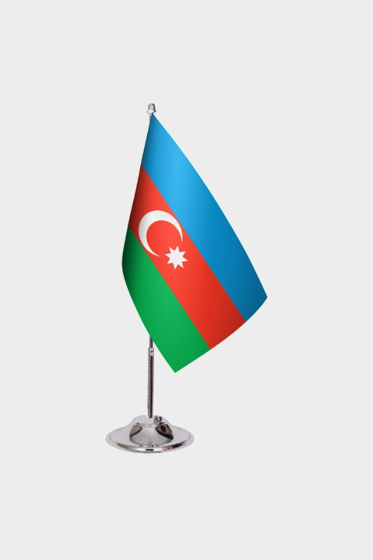 Azerbaijan Desk Flag - Premium Double-Layer Satin with Chrome L-Shaped Stand | Professional Quality Country Desk Flag for Government Offices and Institutions