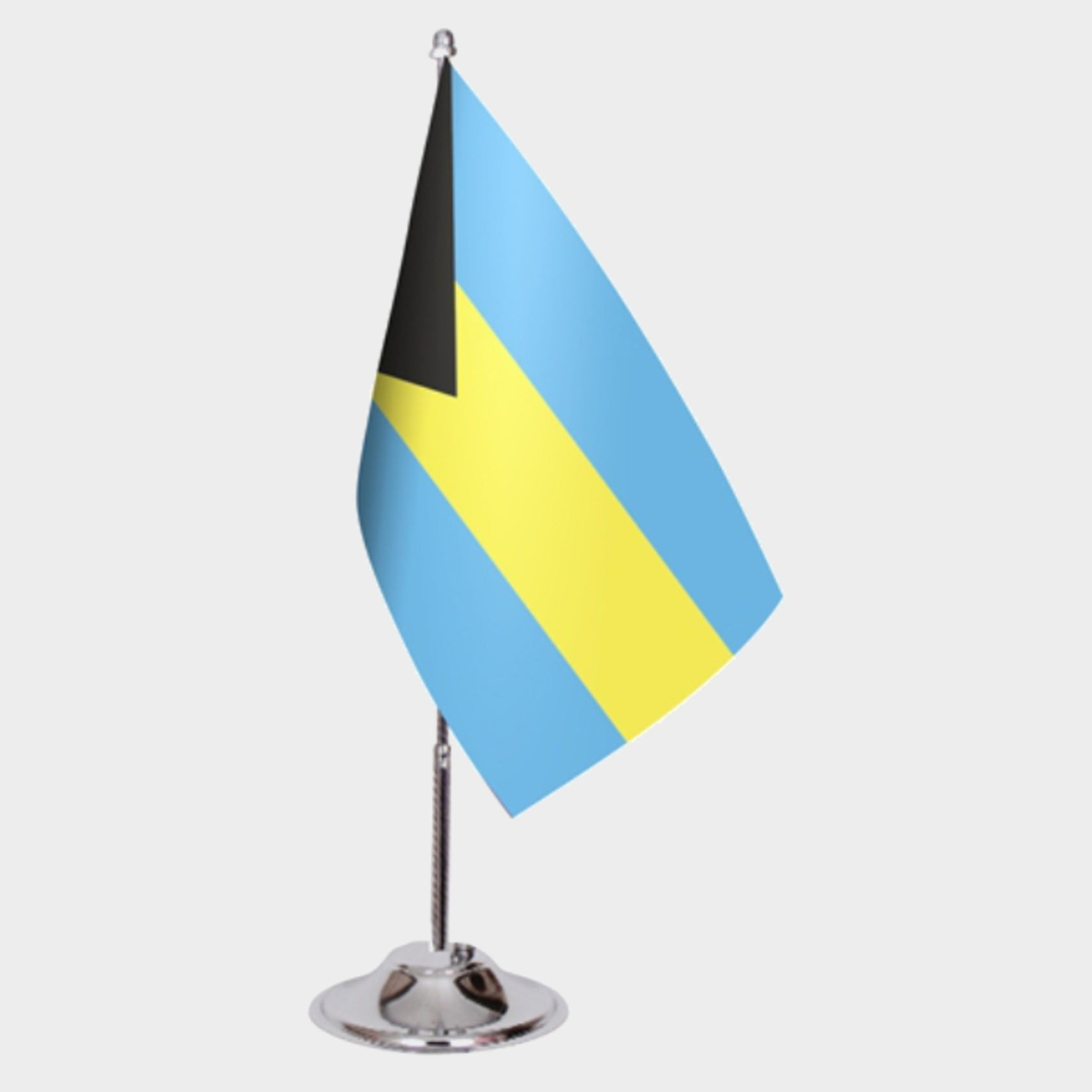 Bahama Desk Flag - Premium Double-Layer Satin with Chrome L-Shaped Stand | Professional Quality Country Desk Flag for Government Offices and Institutions