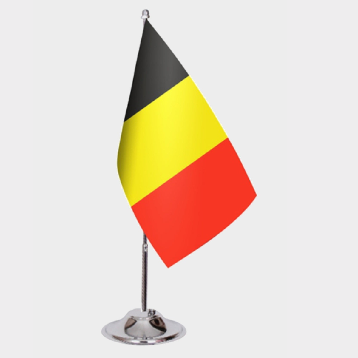 Belgium Desk Flag - Premium Double-Layer Satin with Chrome L-Shaped Stand | Professional Quality Country Desk Flag for Government Offices and Institutions