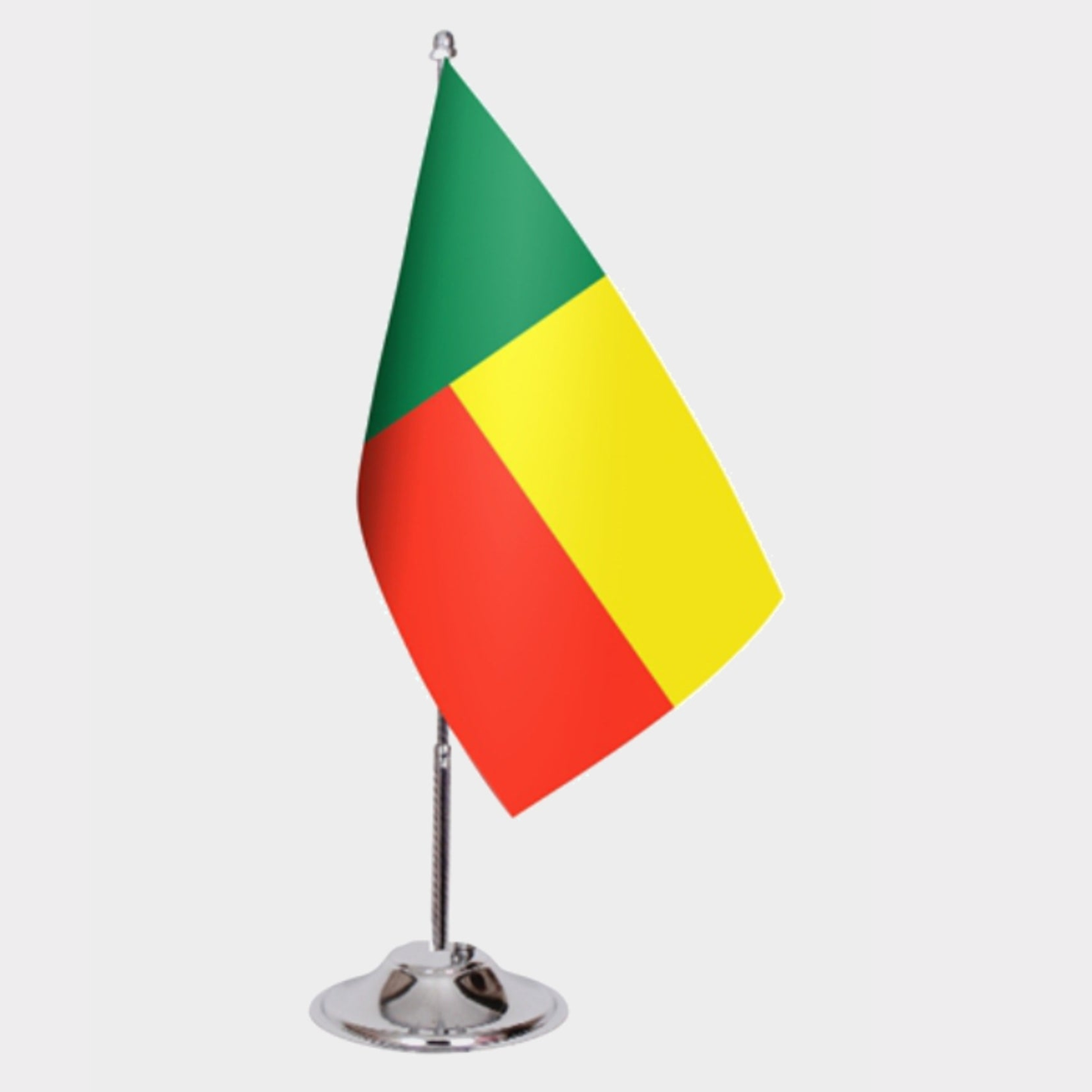 Benin Desk Flag - Premium Double-Layer Satin with Chrome L-Shaped Stand | Professional Quality Country Desk Flag for Government Offices and Institutions