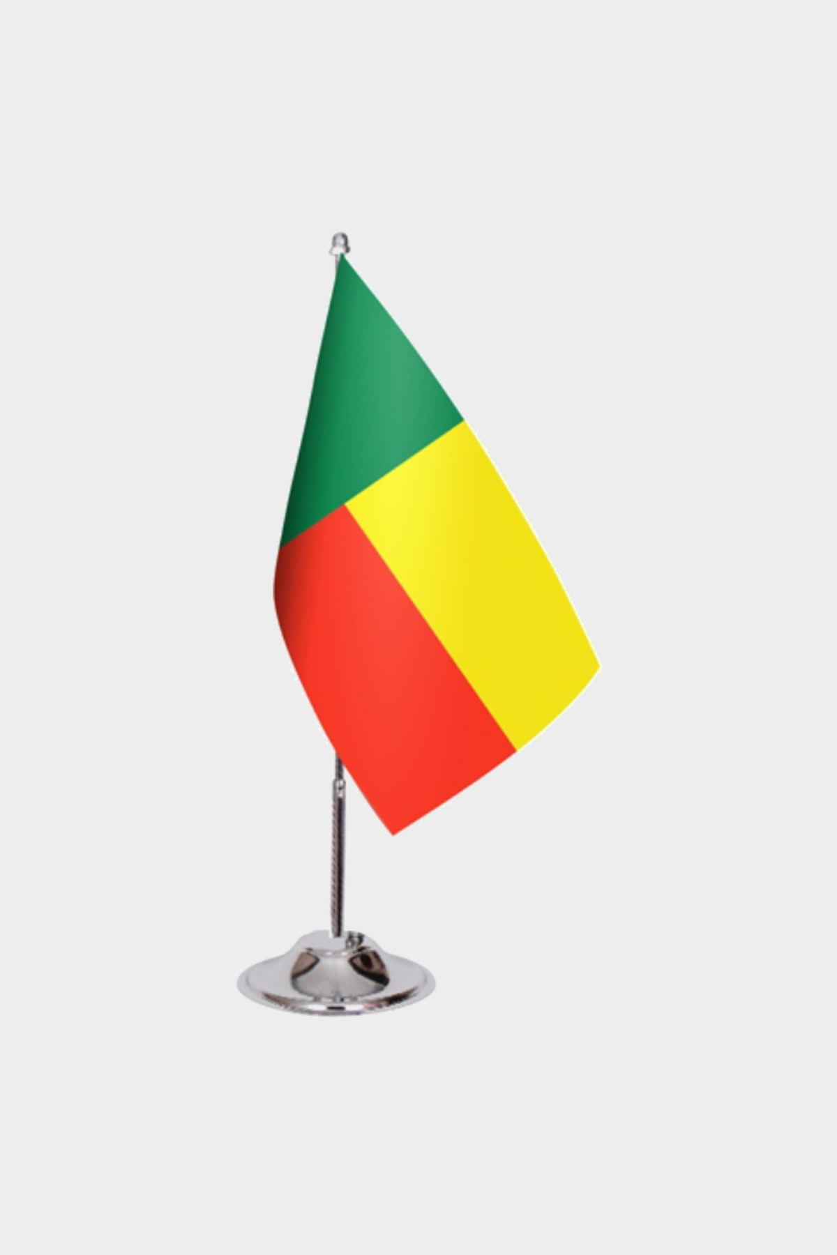 Benin Desk Flag - Premium Double-Layer Satin with Chrome L-Shaped Stand | Professional Quality Country Desk Flag for Government Offices and Institutions