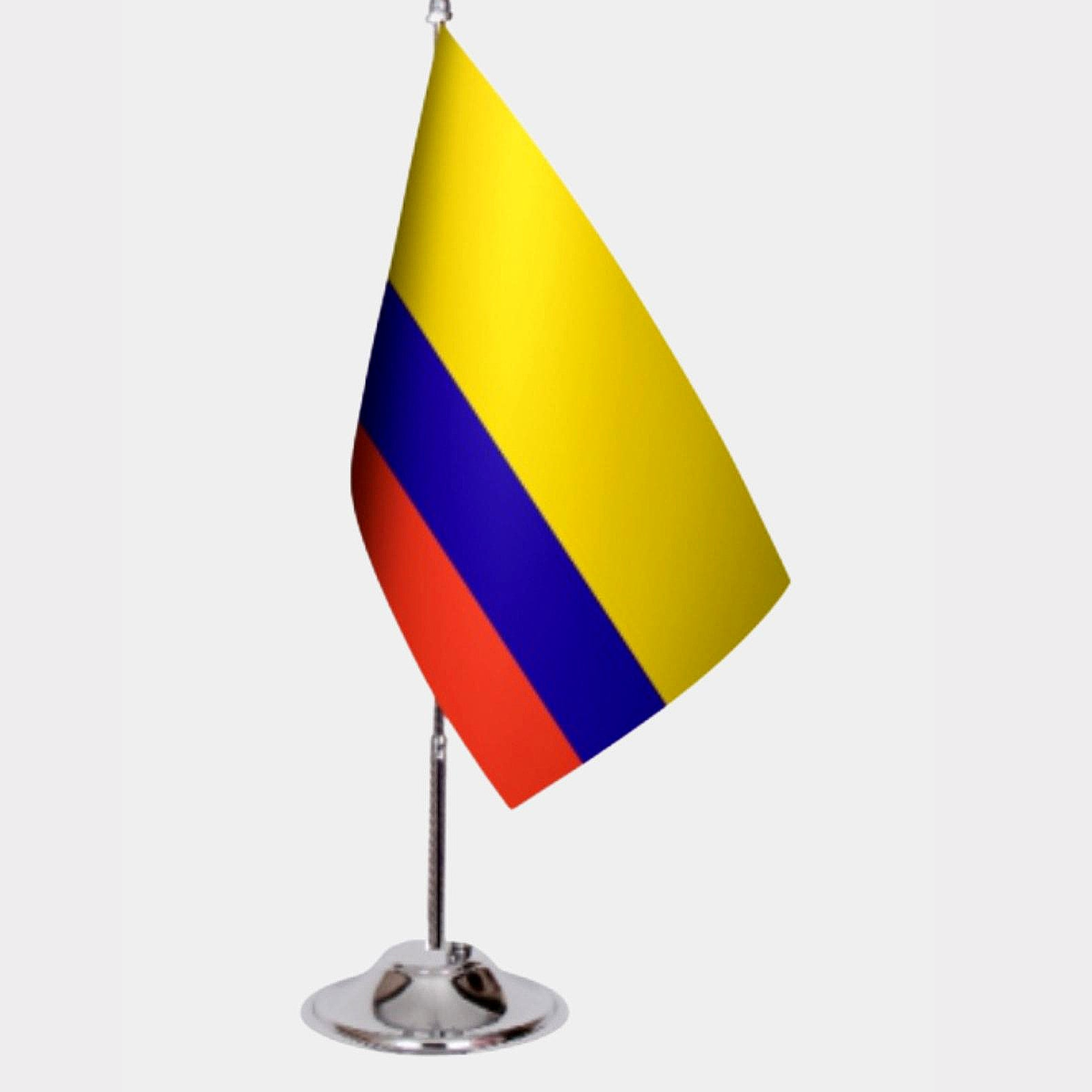 Colombia Desk Flag - Premium Double-Layer Satin with Chrome L-Shaped Stand | Professional Quality Country Desk Flag for Government Offices and Institutions