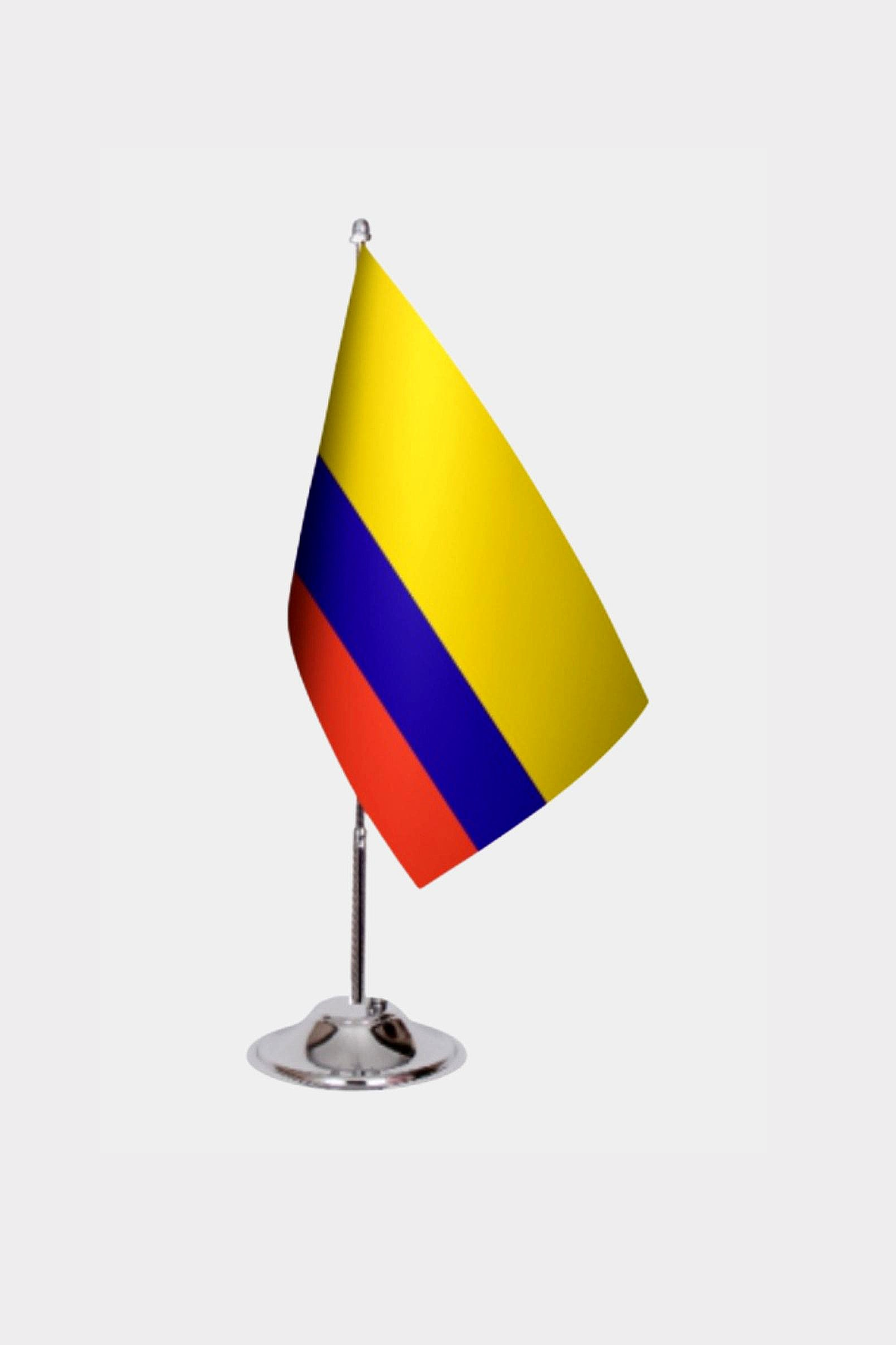 Colombia Desk Flag - Premium Double-Layer Satin with Chrome L-Shaped Stand | Professional Quality Country Desk Flag for Government Offices and Institutions