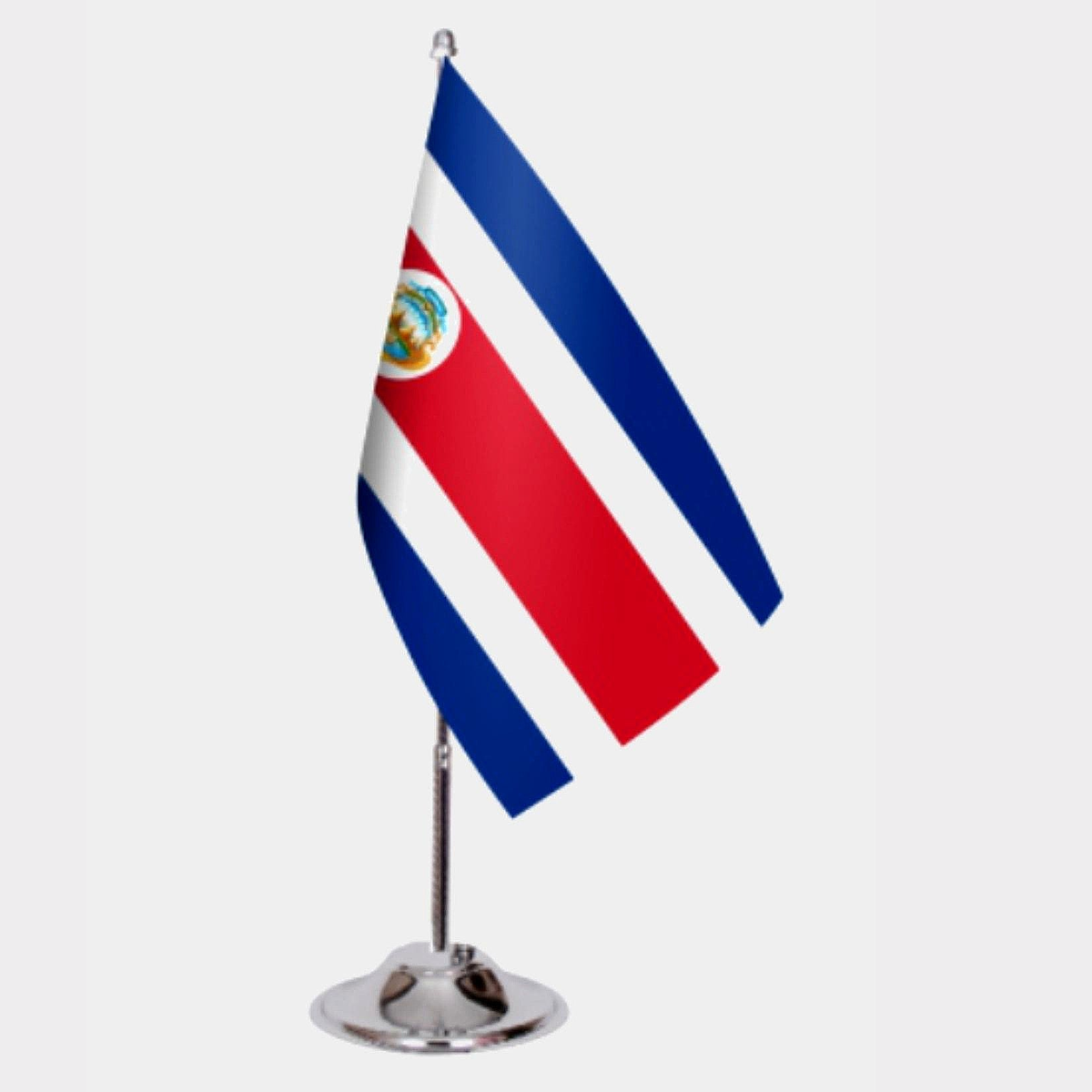 Costa Rica Desk Flag - Premium Double-Layer Satin with Chrome L-Shaped Stand | Professional Quality Country Desk Flag for Government Offices and Institutions